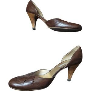 Leather Dorsay Heels Woven Toe Brown Pumps Preppy Equestrian Quietlux 6.5